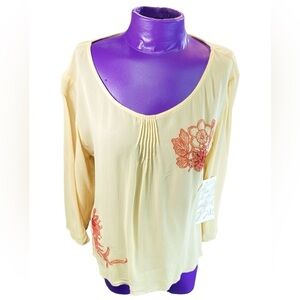 J.Jill chamois red beaded floral sheer rayon scoop neck blouse new with tags M